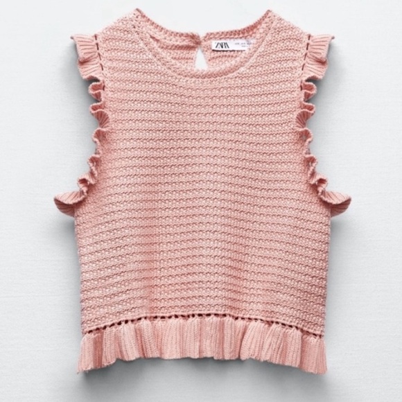 Zara Pink Ruffled Knit Top - Picture 4 of 5